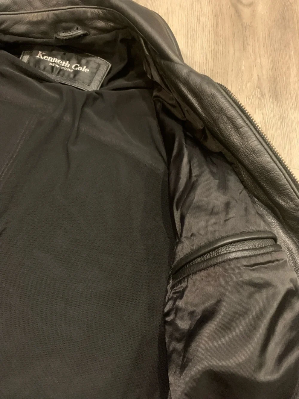 Vtg Kenneth Cole New York Black Leather Zip-Front Bomber Jacket Sz M